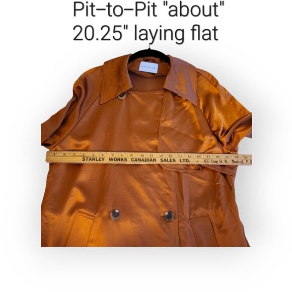 Lattelier Satin Copper Double Breasted Full Length Trench Coat Amber M L - Picture 8 of 12